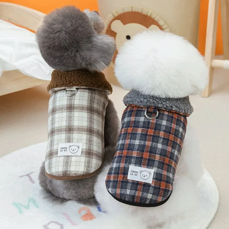 Winter Plush Dog Vest Jacket Luxury Pet Dog Clothes Warm Soft Puppy Cardigan Cute Plaid Cat Jacket Coat Pet Overcoat Dog Costume - imagen 2