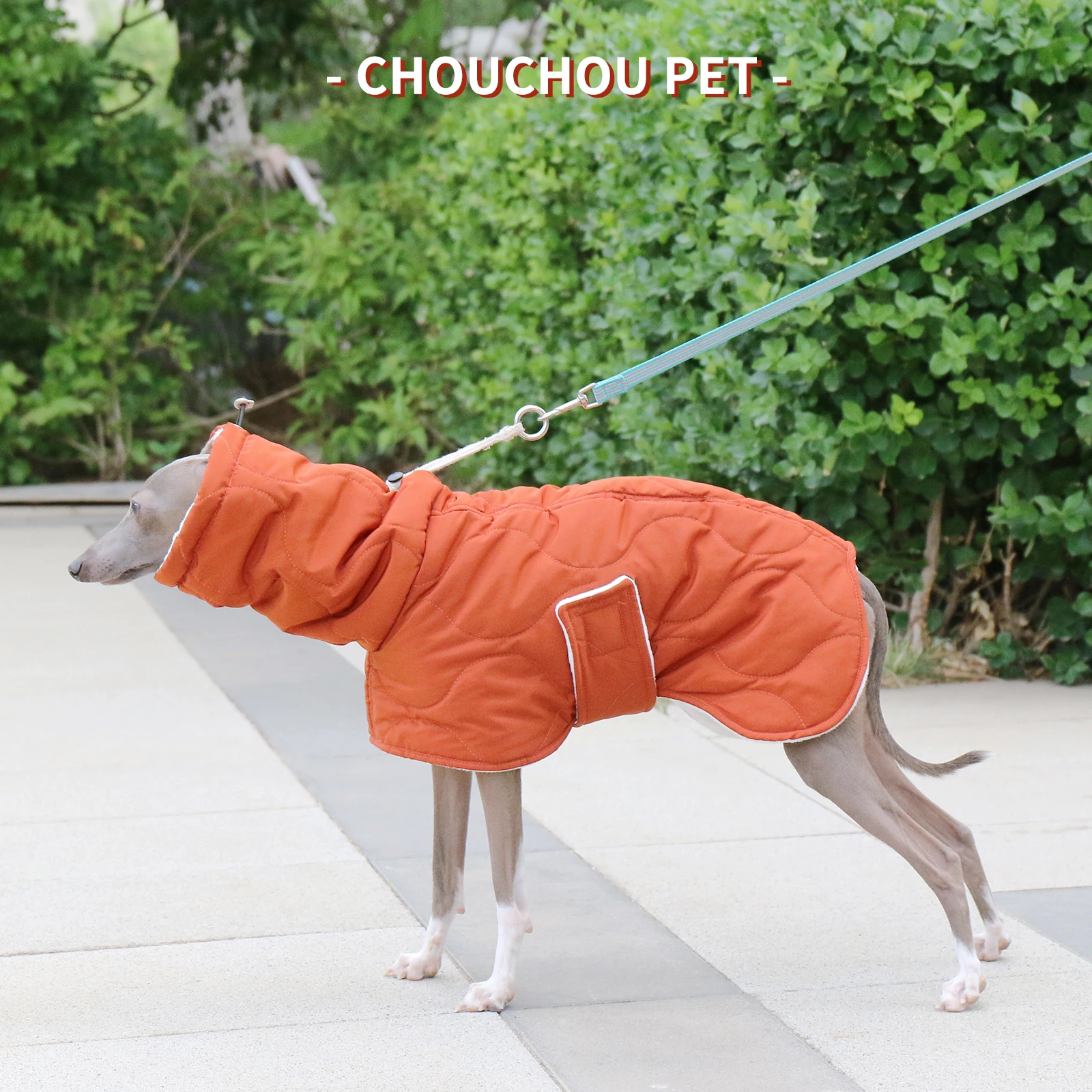 Invierno perro exterior naranja acolchado cuello de tortuga abrigo para perro galgo italiano cálido ajustable algodón Whippet - imagen 5