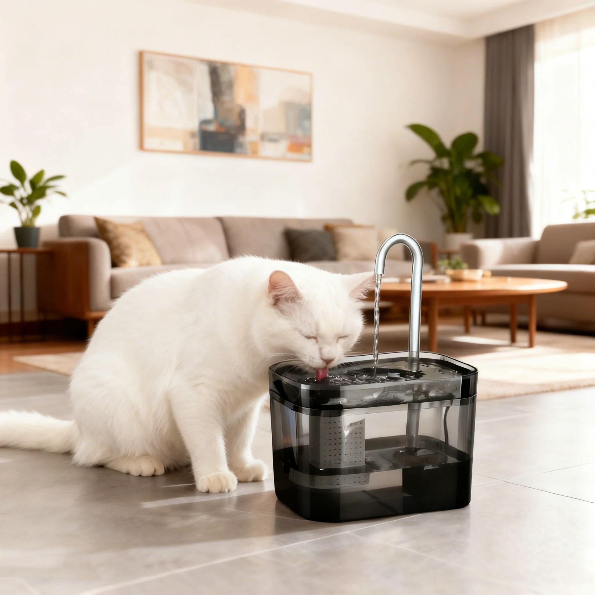 Bebedero para gatos, dispensador automático ultrasilencioso para beber mascotas, fuente de agua para gatos con filtro automático USB, recircular, negro transparente - imagen 2