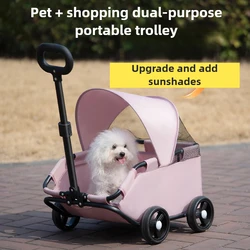 Carro para caminar para perros y gatos al aire libre, ruedas, ligero, plegable, para acampar, cochecito de peluche, pequeño y bonito sombrilla, cochecito para perros, suministros para mascotas