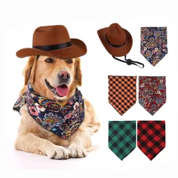 Nuevo conjunto de sombrero para mascotas, toalla triangular Retro, accesorios para mascotas, sombrero de vaquero occidental para perros y gatos, suministros para perros