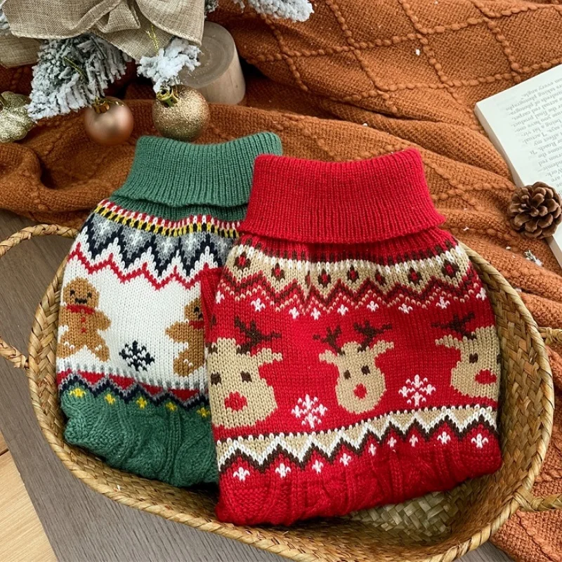 Suéter navideño para perros pequeños, ropa de invierno para perros, jerséis de punto con estampado de moda para cachorros, suéter cálido y suave para gatos, disfraz para mascotas