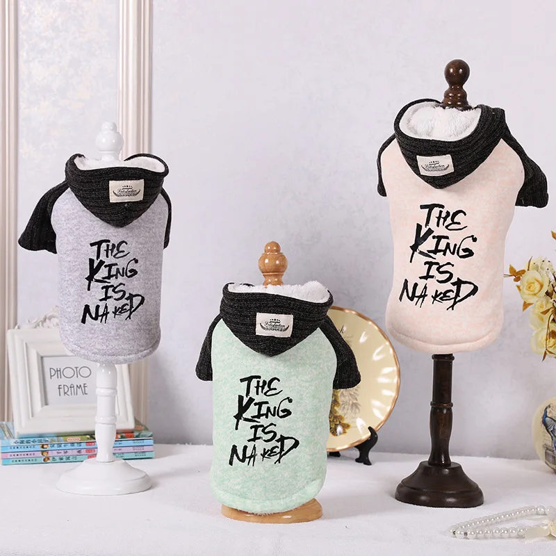 Chaqueta con capucha y letras estampadas para mascotas, ropa de otoño e invierno con capucha de lana gruesa, ropa para perros pequeños, ropa para cachorros