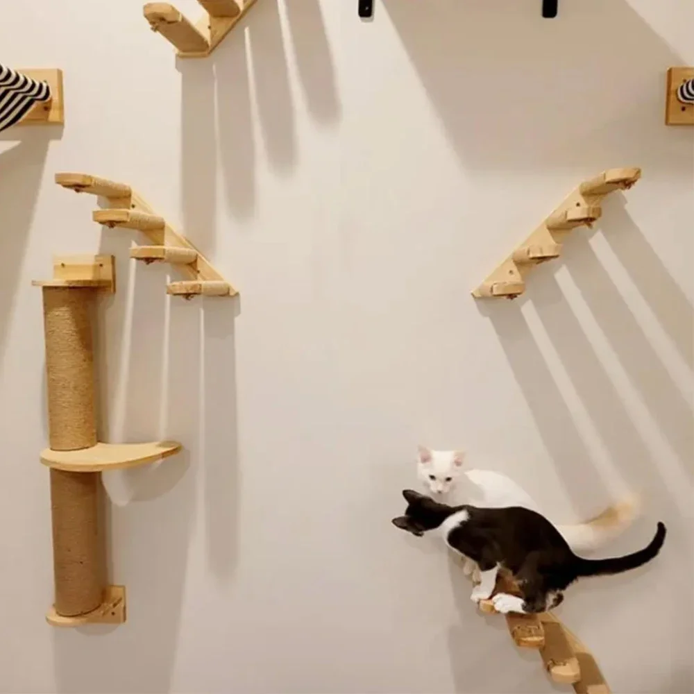 Poste rascador para gatos montado en la pared, muebles para mascotas, cuerda de Sisal de madera, rascador para gatitos, columnas más gruesas para gatos grandes - imagen 4