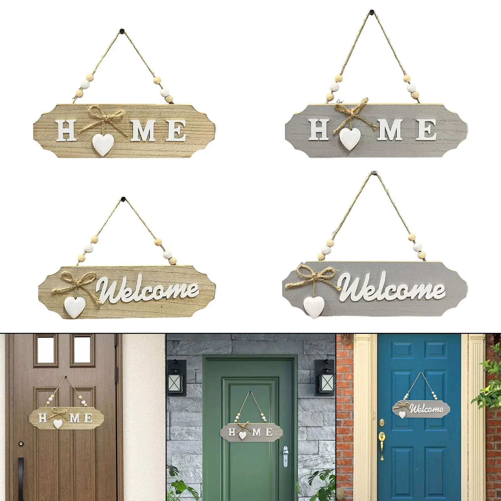 Wooden Hanging Door Sign Wood Hanging Plaque with Bowknot Decorative Wood Wall Art Sign for Yard Porch Home Rustic Farmhouse