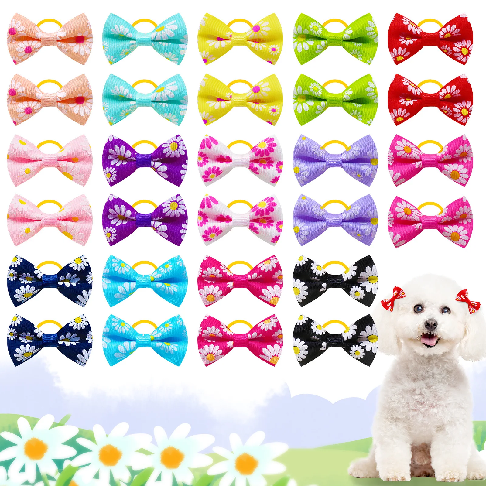 Bandas de goma para el pelo de perro, lunares de colores sólidos, horquillas estilo Margarita pequeña para el Día de San Valentín, accesorios para el cuidado de mascotas - imagen 5
