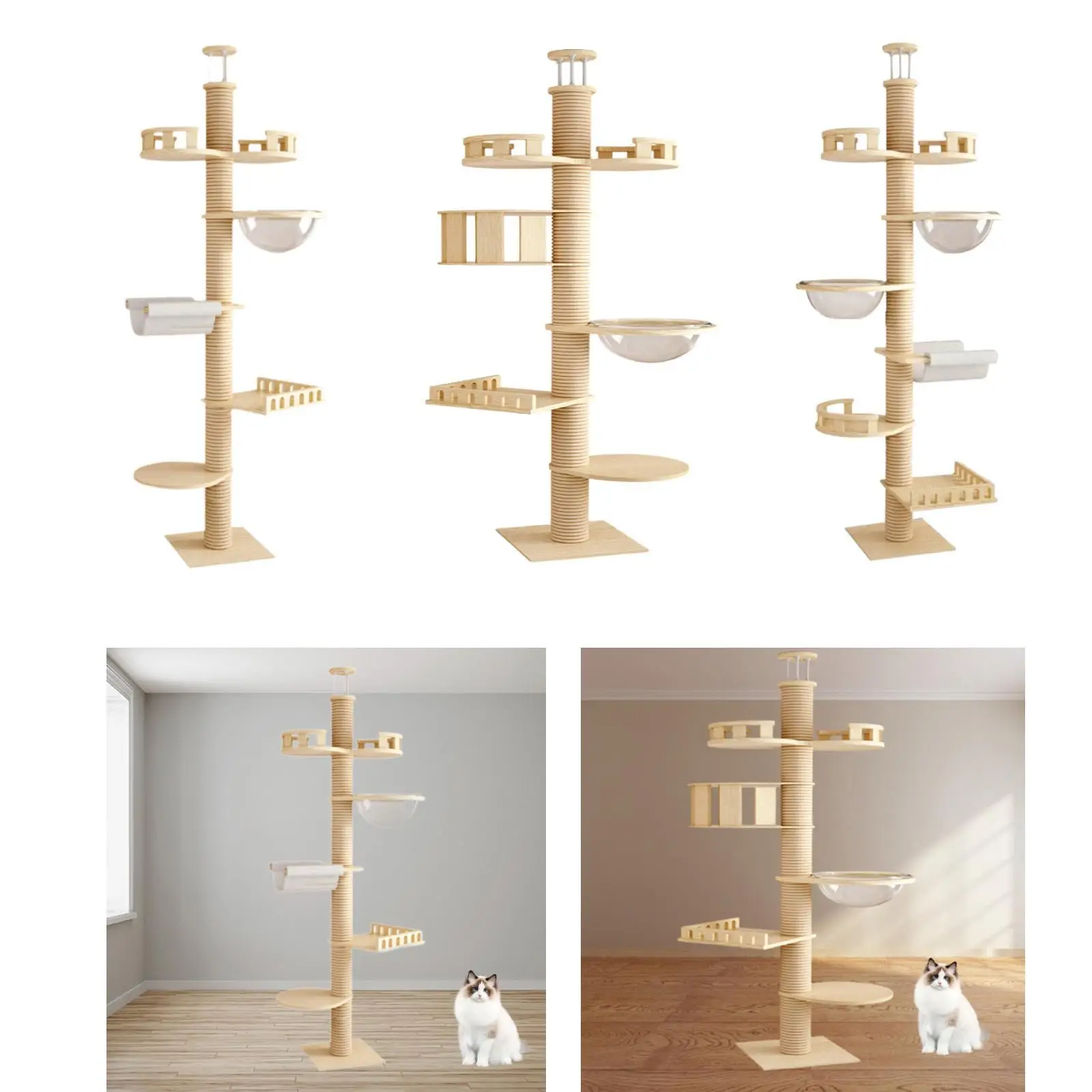 Marco de escalada de árbol para gatos de piso a techo, condones de torre de madera DIY para gatito - imagen 4