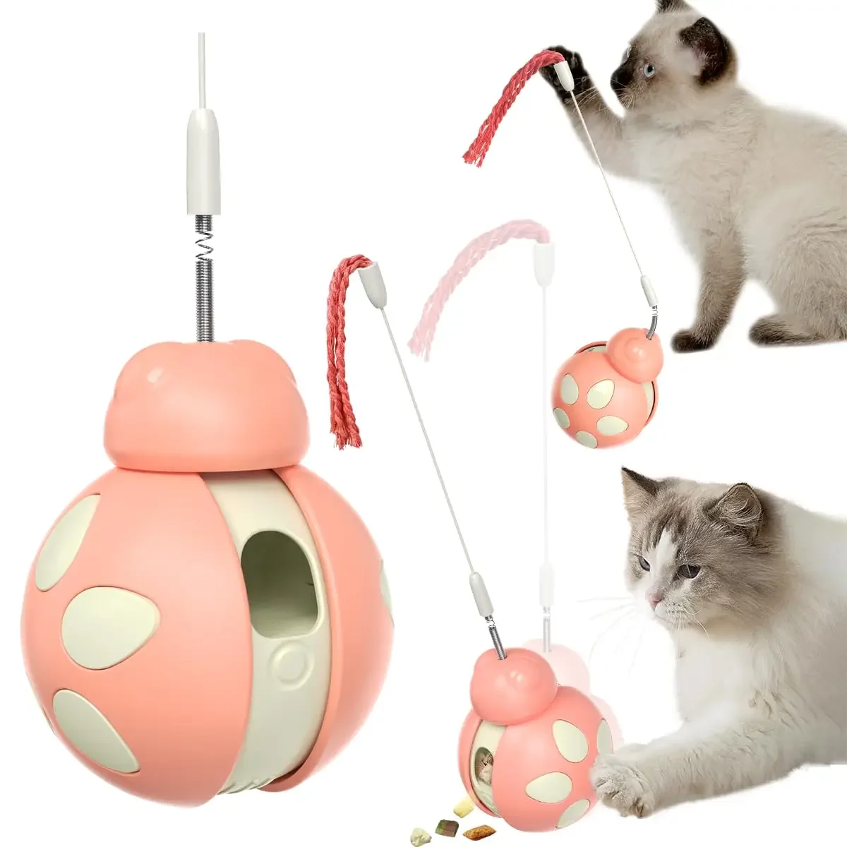 Juego interactivo de juguetes para gatos 3 en 1 con vaso alimentador, alambre de bailarina de plumas para gatitos de interior, el mejor juguete dispensador de alimentos