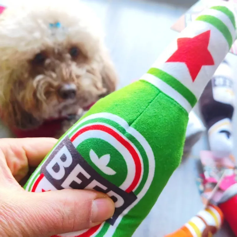 Juguete de peluche para latas y botellas de vino para perros, juguete molar chirriante resistente a masticar, duradero no tóxico para entrenamiento interactivo y alivio del aburrimiento, - imagen 3