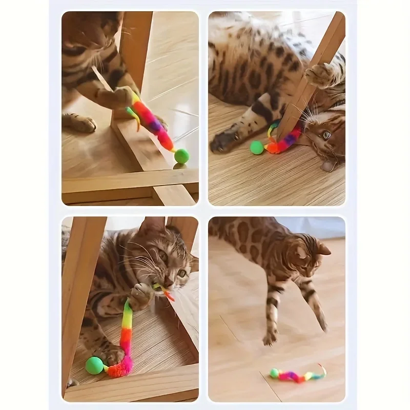 Juguete para gatos de Color aleatorio, bola elástica, oruga de colores, construcción de plástico duradera no eléctrica, 1 ud. - imagen 4