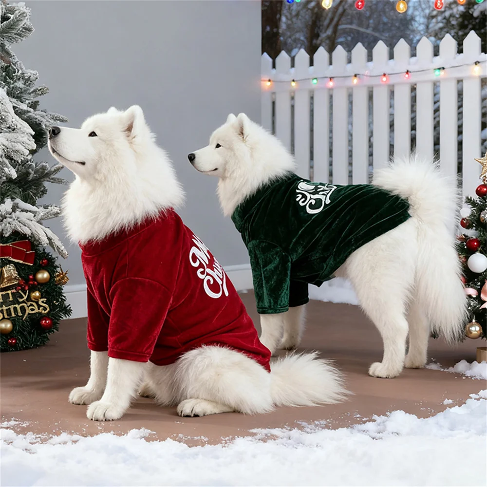 Camiseta de perro estilo navideño para perros pequeños y medianos, ropa de vacaciones para mascotas con estampado de letras clásicas samoyed de Golden Retriever - imagen 3