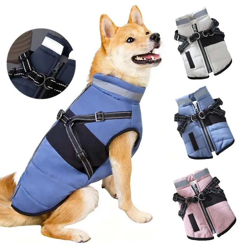 Ropa gruesa y cálida de invierno para perros, chaqueta a prueba de viento para perros, abrigos reflectantes para cachorros con arnés, chaleco para Bulldog Francés Chihuahua, trajes para mascotas