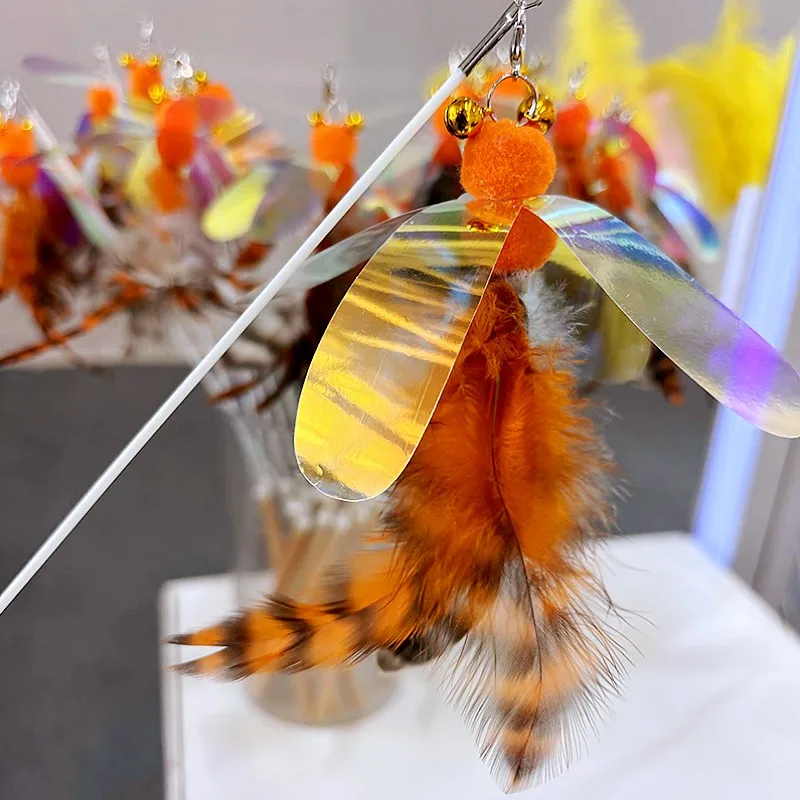 Juguetes para gatos, palo de plumas, juguete interactivo para gatos, insectos, juguete para gatos, mango de madera, rompecabezas para gatitos con campana, juguetes para gatos de plumas, suministros para mascotas - imagen 5