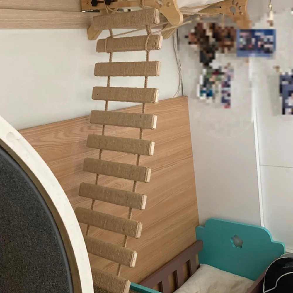 Escalera y puente para gatos con cuerda de Sisal, escalador de madera montado en la pared para gatos, muebles de pared para gatos para escalar y rascar - imagen 4