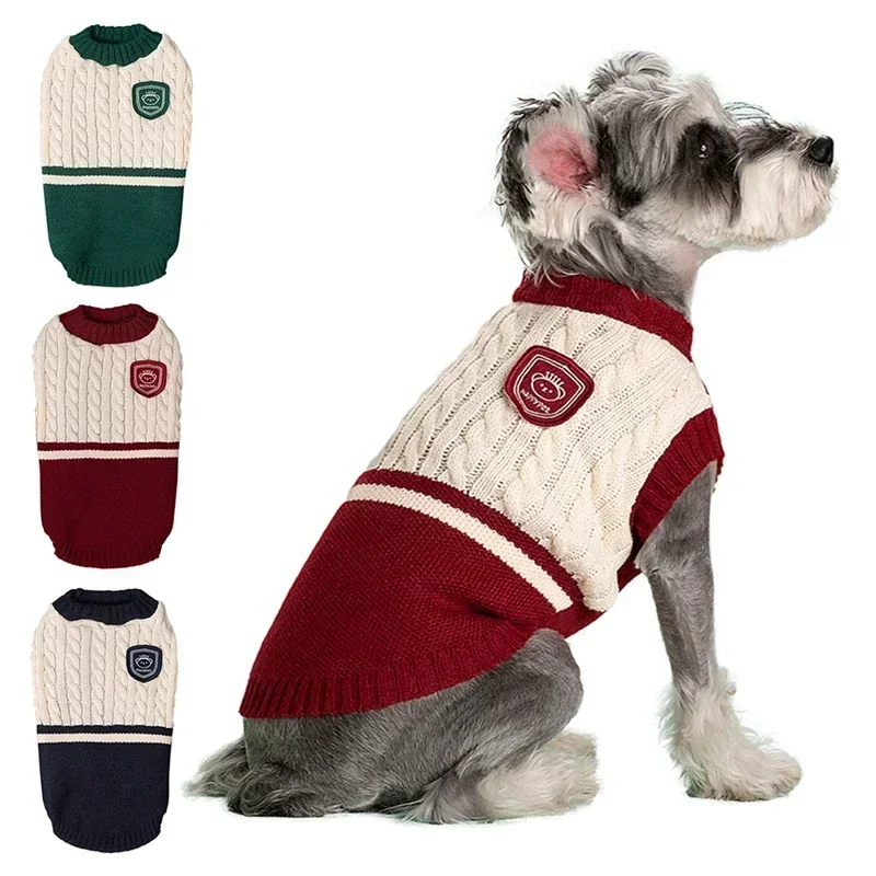Suéter para perros y gatos, ropa de invierno para mascotas de estilo universitario para perros pequeños y medianos, ropa de punto para cachorros, sudadera Bulldog Chihuahua