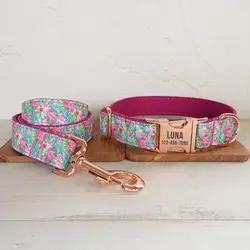 Collar para perros con grabado gratis y correa a juego - floral