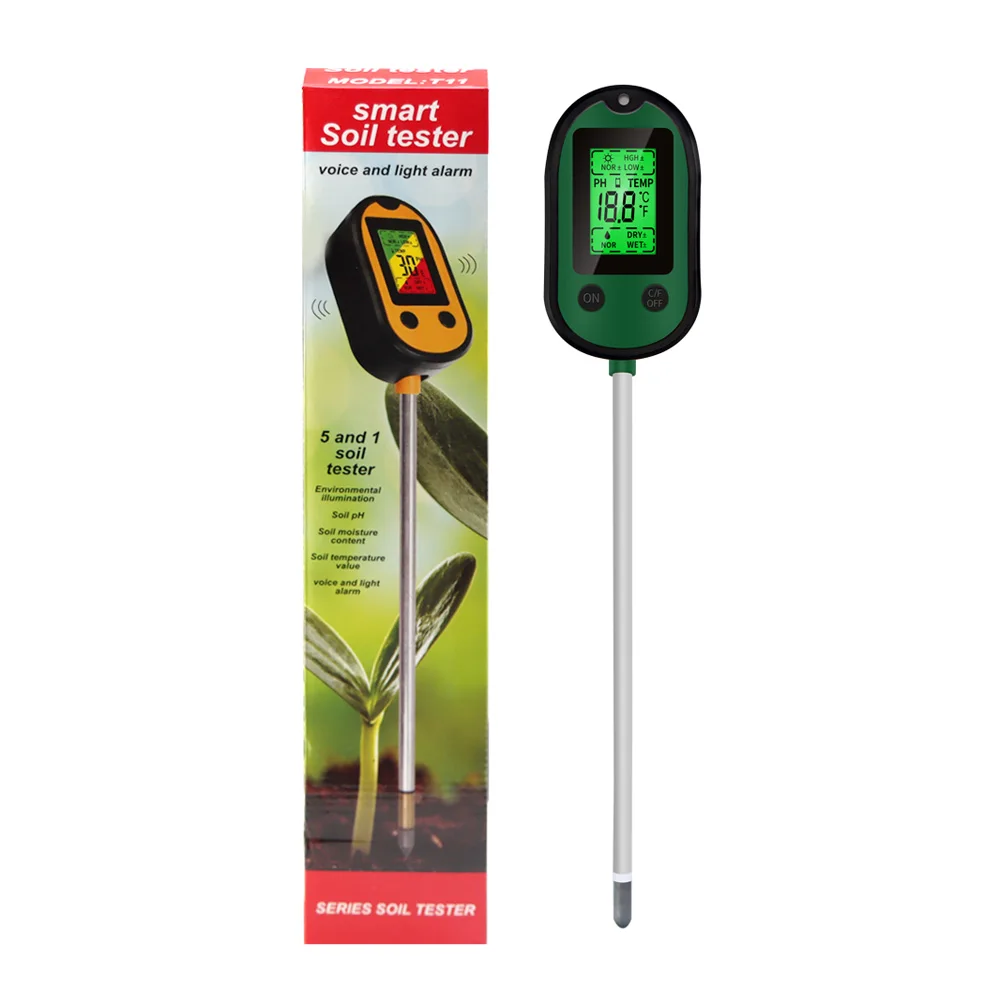 Medidor de PH del suelo 4/5 en 1, higrómetro de luz solar LCD Digital para jardín, plantas, flores, Monitor de temperatura, Sensor, herramienta de prueba de humedad ambiental - imagen 2