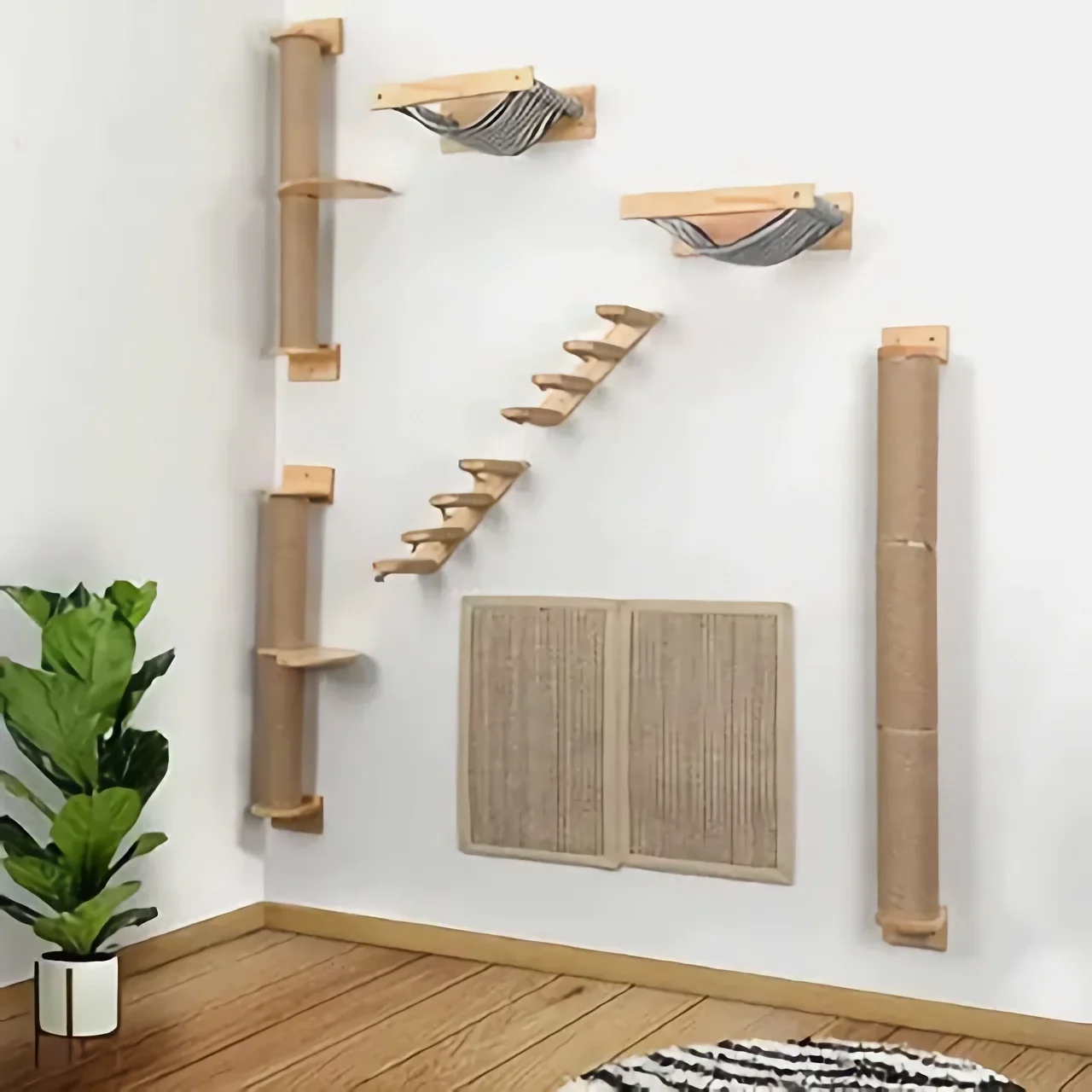 Escalera para subir y trepar para gatos – Madera y sisal, se monta en pared - imagen 4