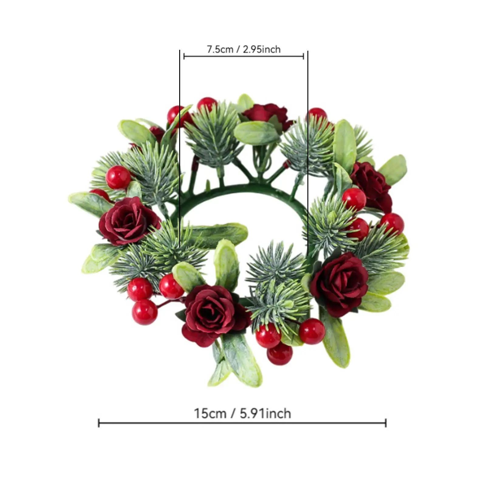 Christmas Candle Holder for Pillars Festive Floral Ring Xmas Wreath Kitchen Cabinet Wreath for Chair Birthday Bedroom Decoration