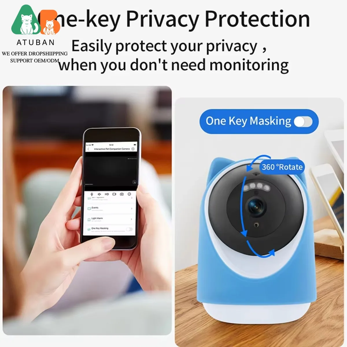 ATUBAN Monitor para mascotas, juguete láser interactivo automático para gatos, cámara inalámbrica para mascotas, Control giratorio, orientación, visor láser para mascotas - imagen 4