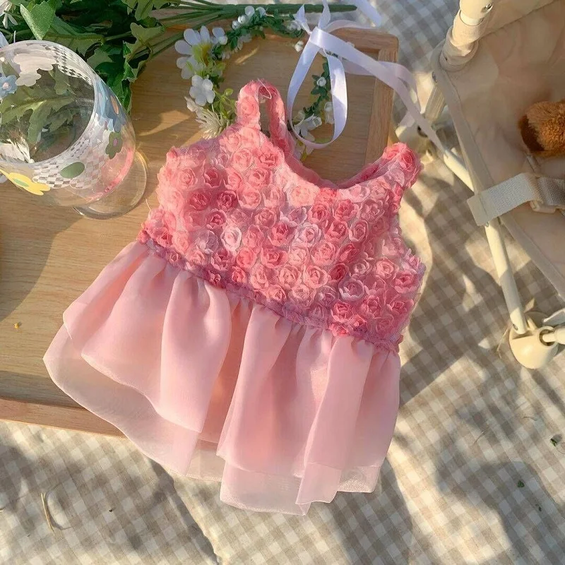 Vestido de princesa para perros pequeños, ropa de verano para cachorros, encaje rosa, vestido de novia para perros Chihuahua, falda para perros Pug