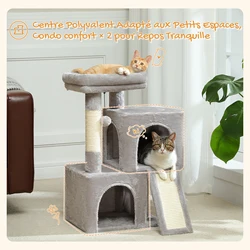 Torre de árbol para gatos pequeña con percha bien acolchada, condominio grande, bola colgante, kit antipunta, tablero para rascar y escalera divertida para gatos de interior
