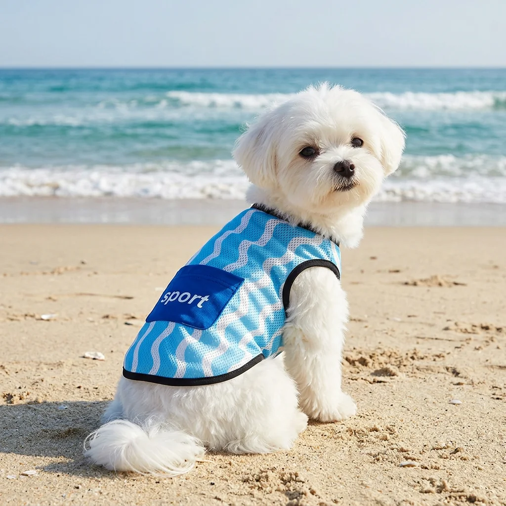 Chaleco malla transpirable para gatos y perros – Estampado ondas azul - imagen 2