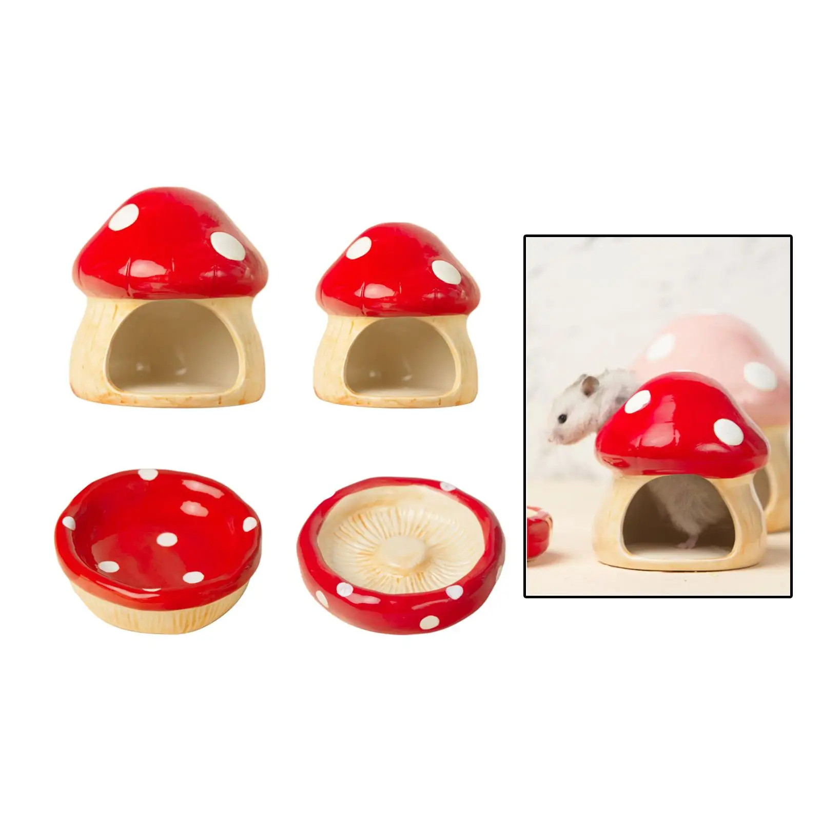 Ceramic Hamster House, Hamster Hideout, Cute Mushroom Shape Feeding Bowl for