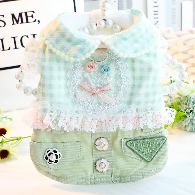 2025 nueva falda gruesa de princesa Otoño Invierno para perros pequeños gatos diseño vaquero a cuadros, ropa cálida para mascotas - imagen 3