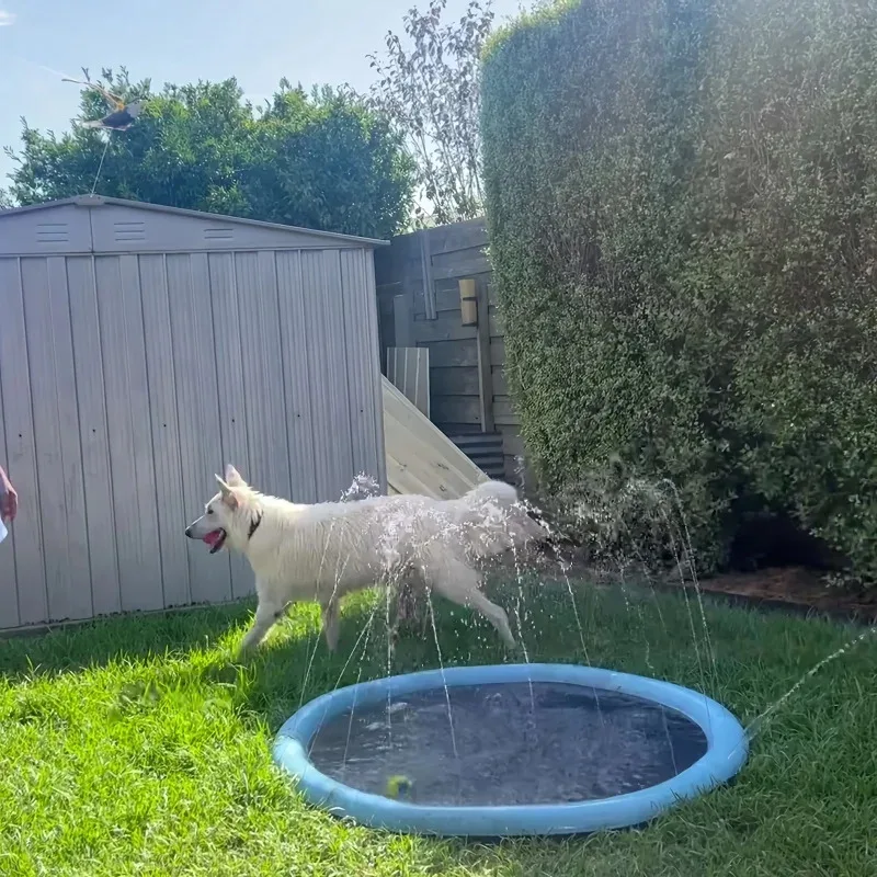 Almohadilla portátil para salpicaduras de mascotas con aspersor, refrigeración y piscina para perros al aire libre, divertida estera de juego de agua para mascotas y niños, alivio del calor de verano - imagen 3