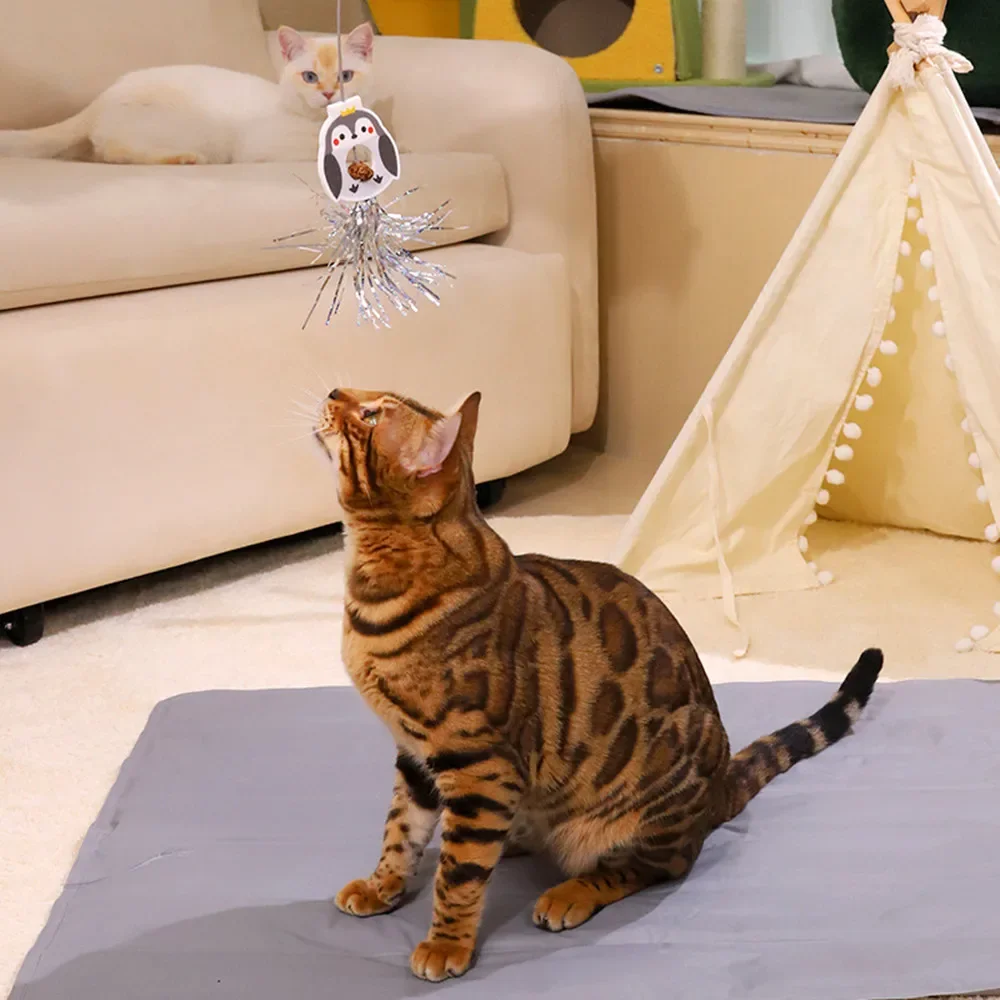 Juguete interactivo para gatos, puerta colgante, cuerda elástica para rascar gatos, palo de Teaser con campana, bola de felpa, hierba gatera, juguete, juguetes de plumas para gatitos - imagen 4