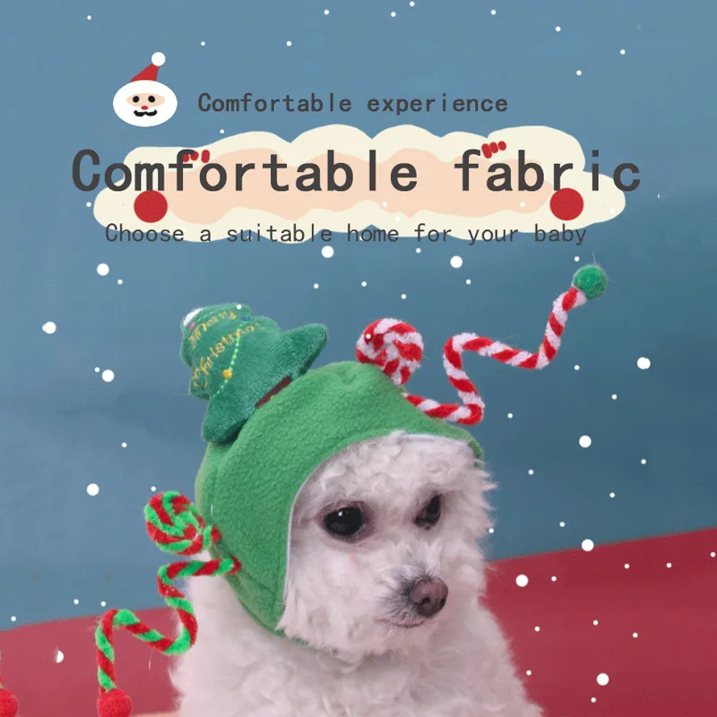 Gorro navideño para mascotas, gorro de vestir para perros de peluche, gorro para perros pequeños, auriculares para gatos, accesorios para perros pequeños - imagen 3