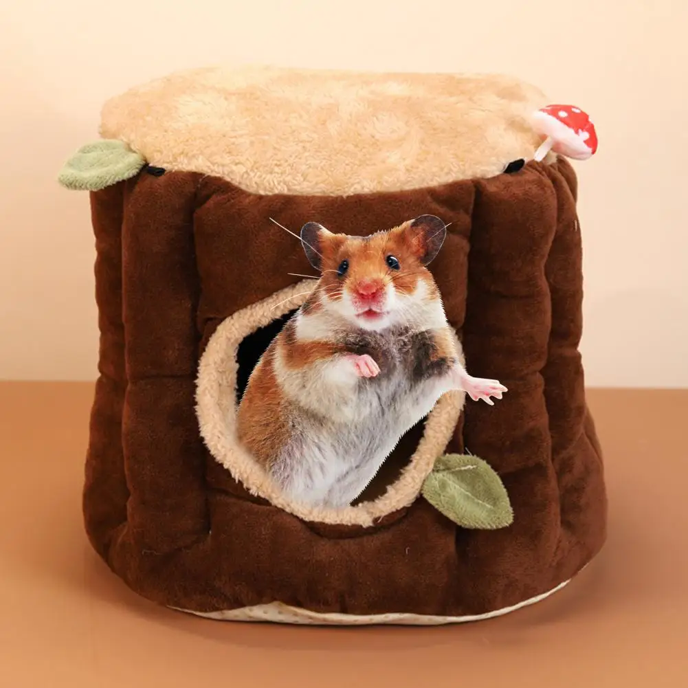 Casa de hámster duradera que mantiene el calor, escondite portátil para mascotas, diseño de tocón encantador, jaula nido para hámster - imagen 4