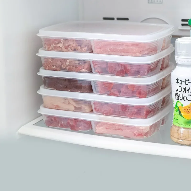 Caja de almacenamiento de gran capacidad para refrigerador, compartimento transparente de cuatro rejillas para carne congelada, alimentos subembalados, 1 unidad - imagen 3