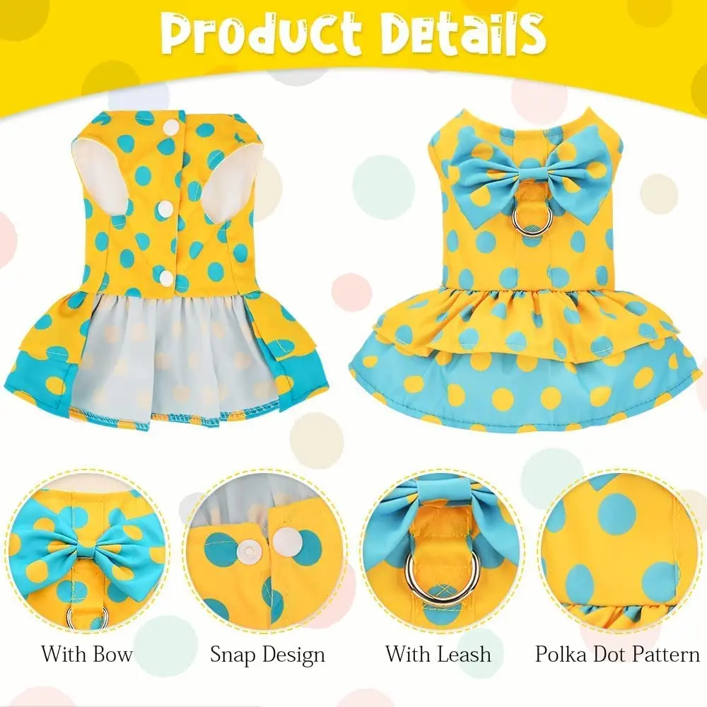 Vestido de lujo con lazo para perros pequeños, ropa de verano para Yorkie, Chihuahua, ropa para perros y cachorros, conjunto de vestido y correa con arnés de princesa - imagen 4