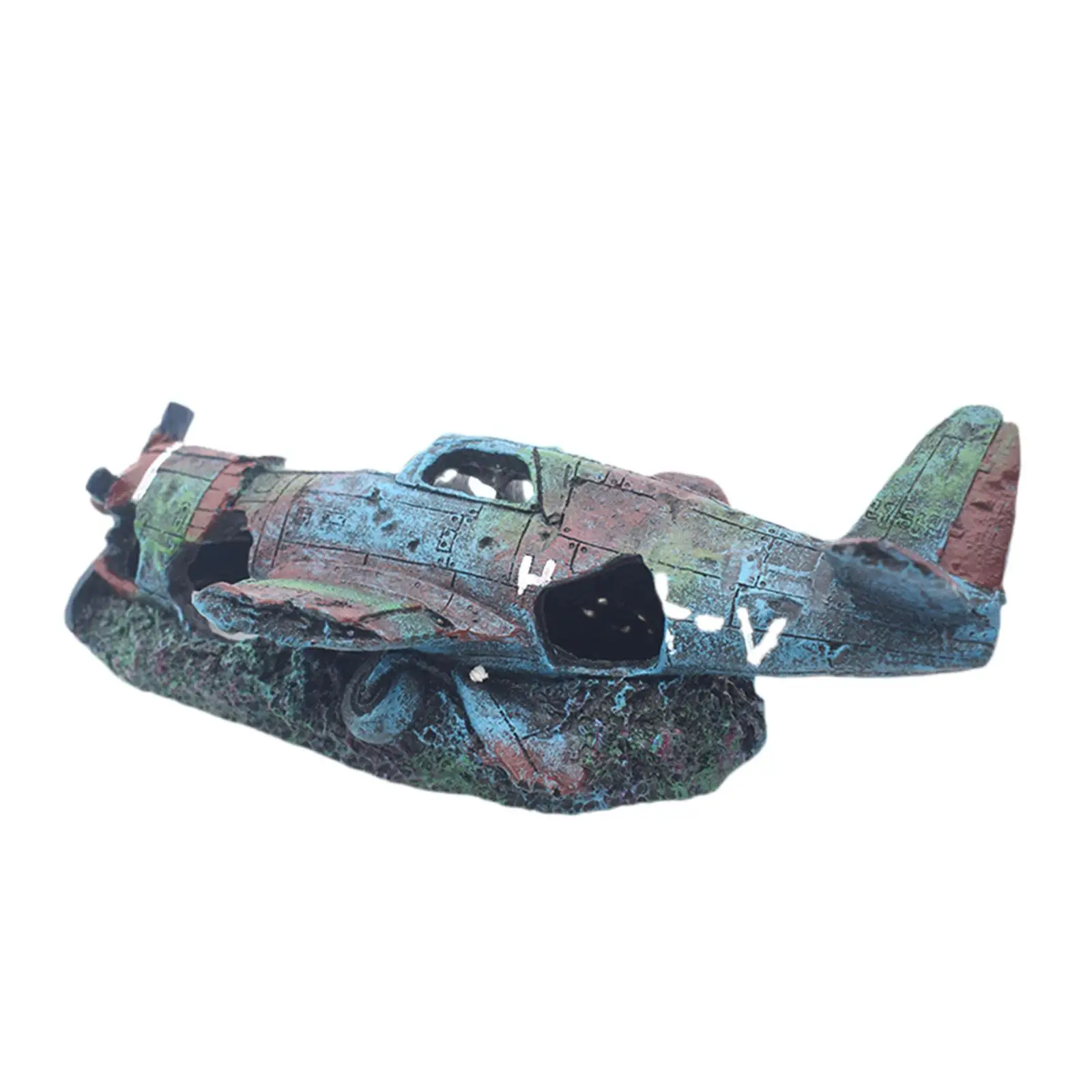 Airplane Wreck Aquarium Decoration Betta Cave Prawn Habitat,Breeding Area,Wreckage Decor,Fish Tank Ornament House for Fish