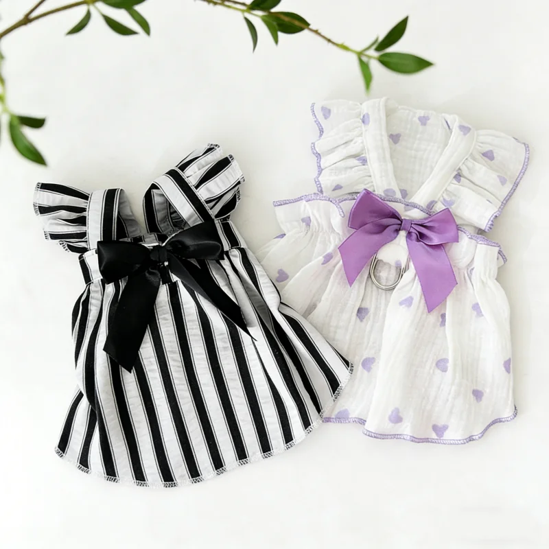 Vestidos rayados con lazo para perro – Ropa de verano para Chihuahua y Bichón