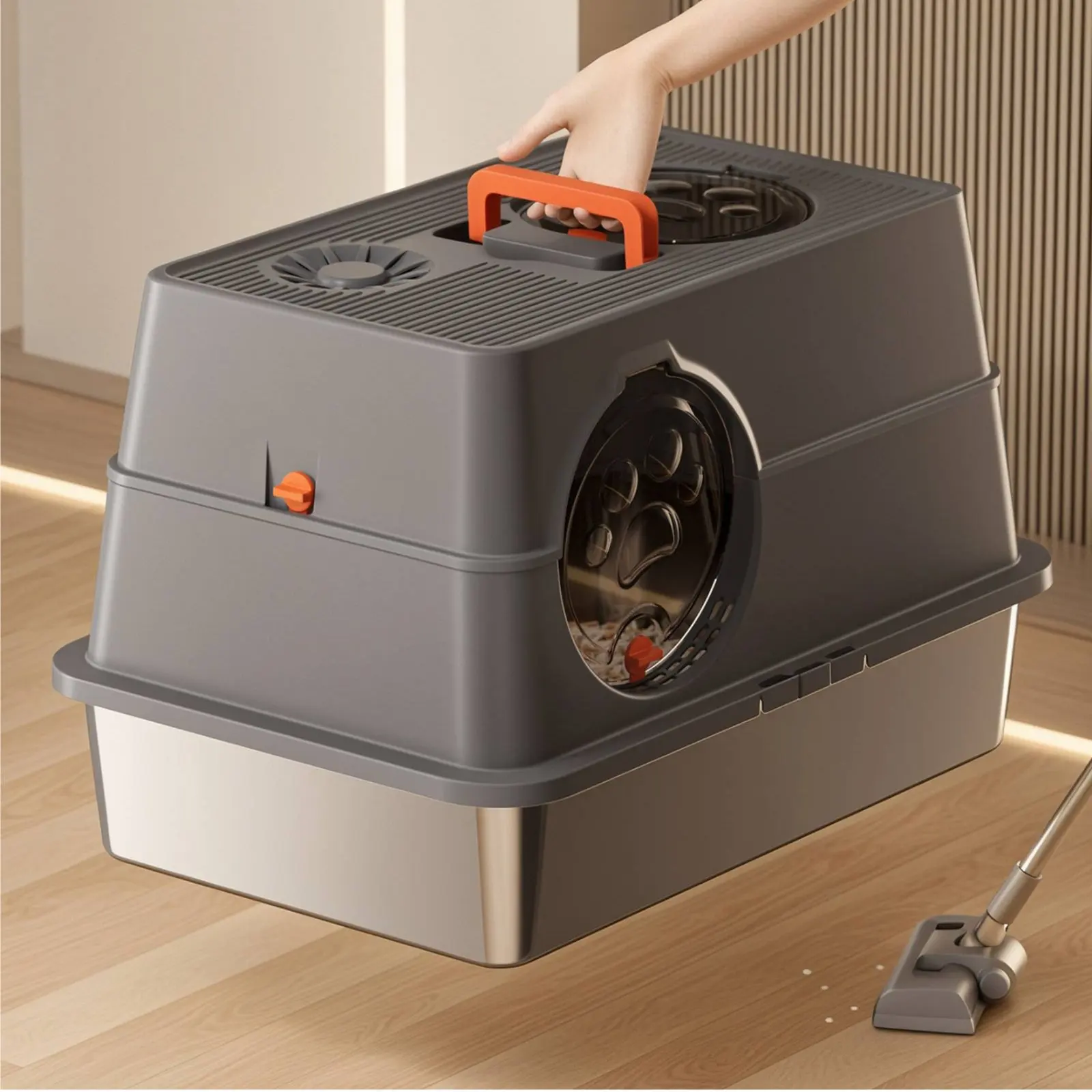 Caja de arena cerrada con filtro anti olor de acero para gatos - imagen 5