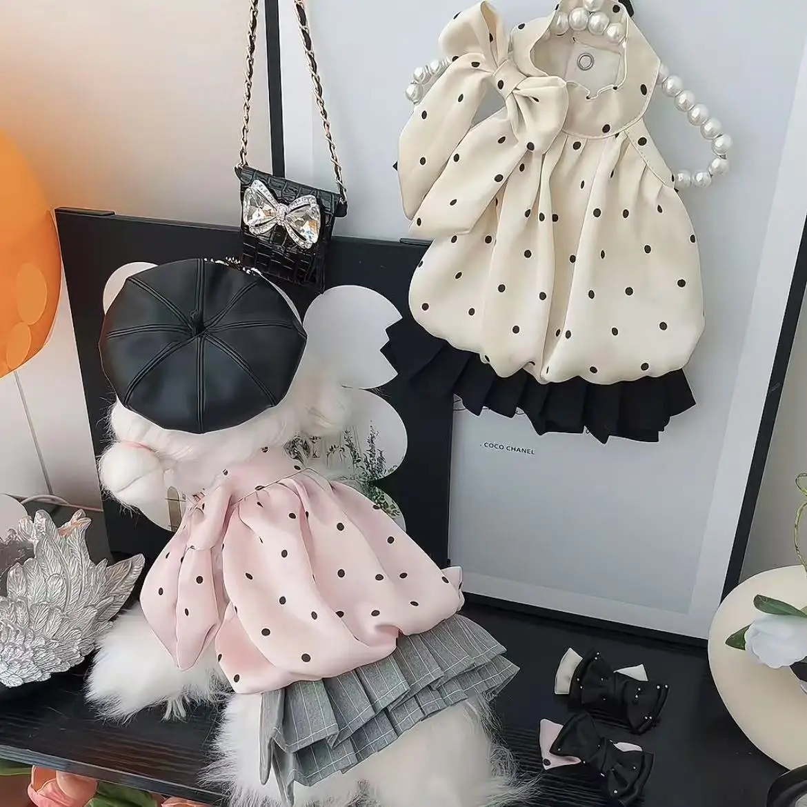 Pet Spring and Autumn Dress Lace Wave Dot Skirt Dog Christmas Clothes Dog Dresses for Small Dogs Puppy Clothes - imagen 3