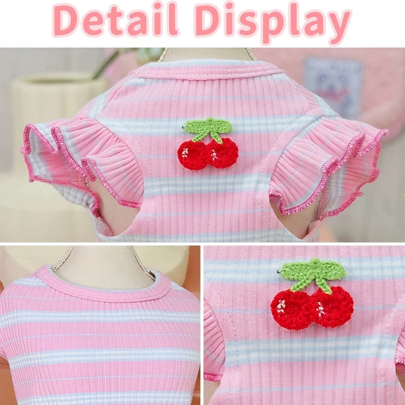 Chaleco rayas con cerezas para perro caniche y gato – Ropa veraniega - imagen 3
