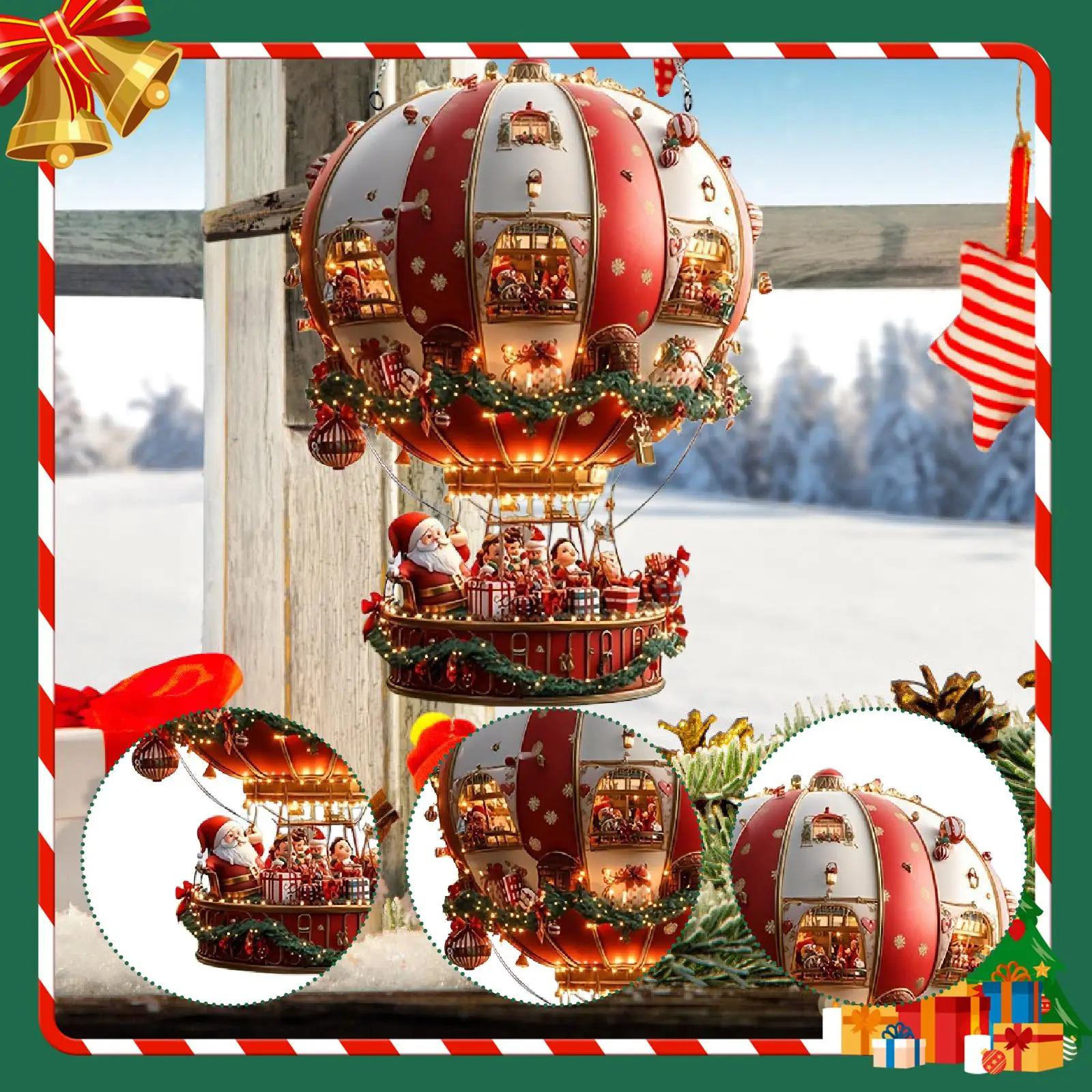 Globo de aire caliente de Navidad, adorno colgante de Papá Noel, decoración de árbol de Navidad, letrero colgante acrílico con acento para cafetería, oficina, Patio, pared y porche - imagen 5