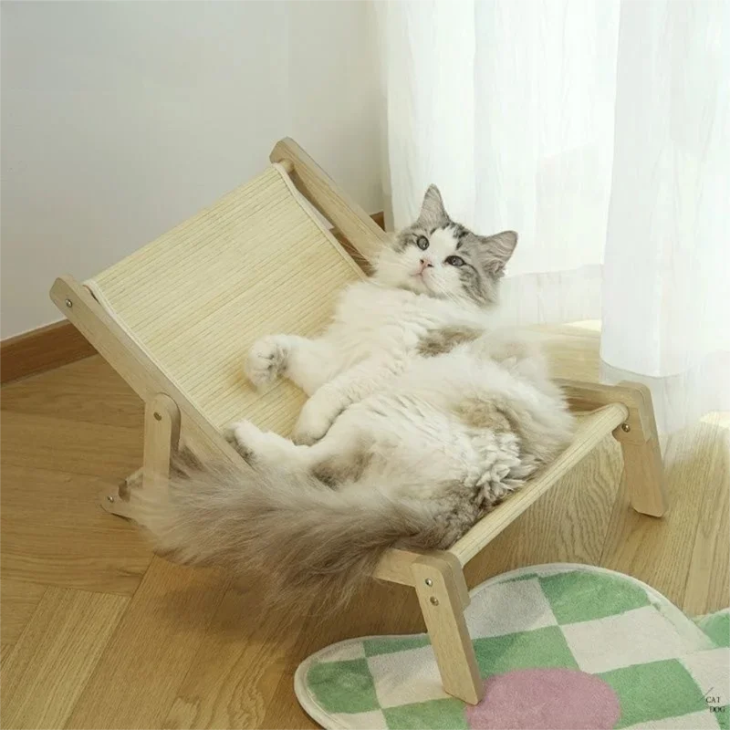 Tumbona para gatos ajustable de tres posiciones Diseño de madera maciza Combina una cama para gatos y un poste rascador en un juguete para gatos estilo sofá - imagen 2
