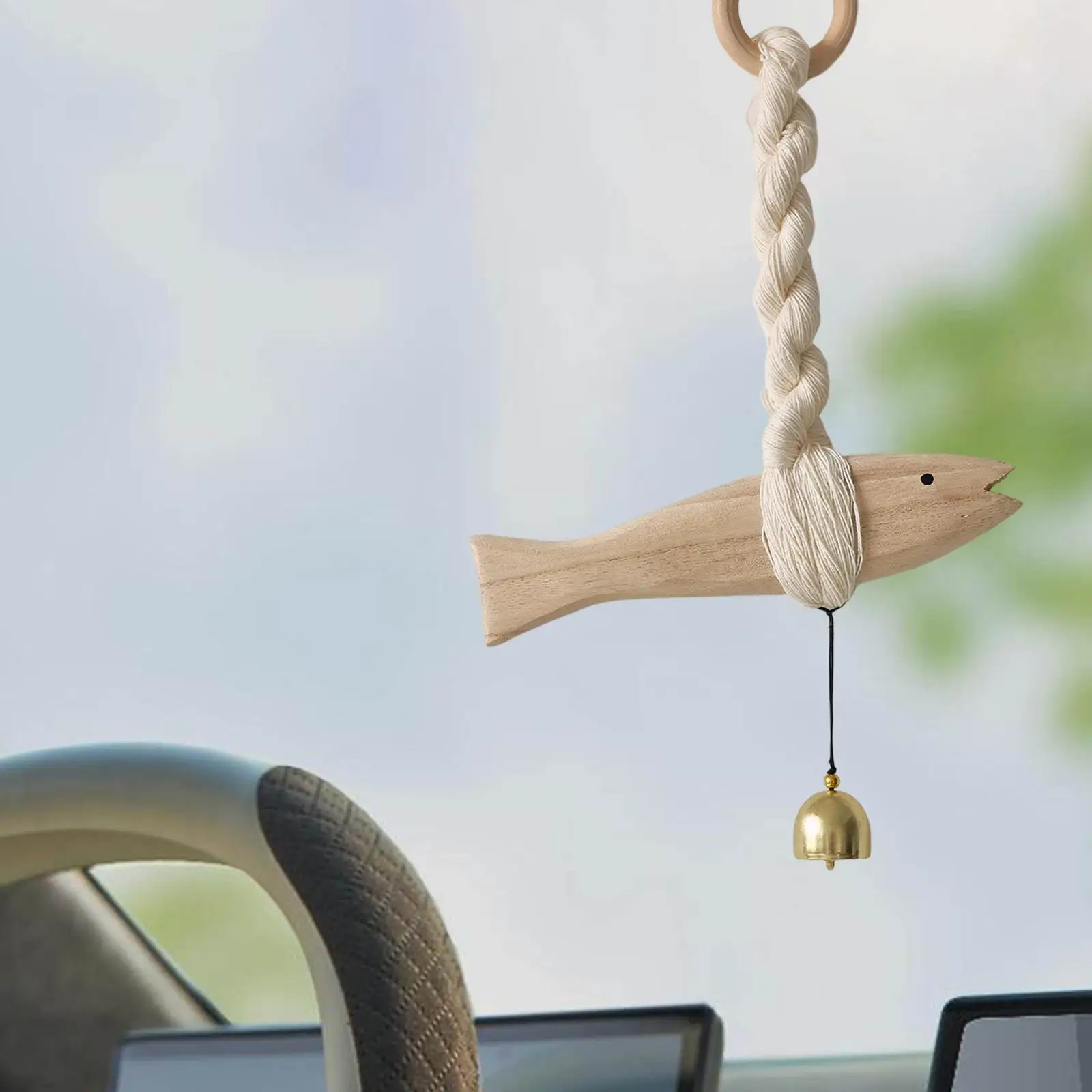 Wooden Fish Doorbell Hanging Chimes Hand Carved Charm Vintage Decorative Fish Windchime for Yard Garden Home Outdoor Gift