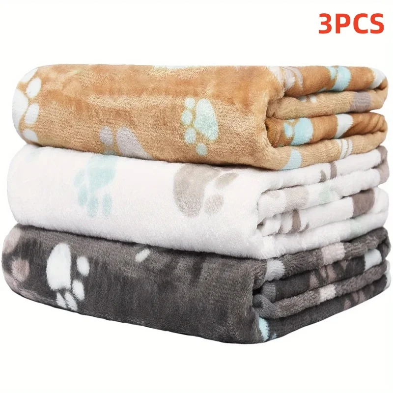 Manta de lana de Franela suave para perros y gatos, tapetes de cama con estampado de pata y pie, manta cálida para mascotas, camas para dormir, suministros para mascotas, 3 uds. - imagen 5