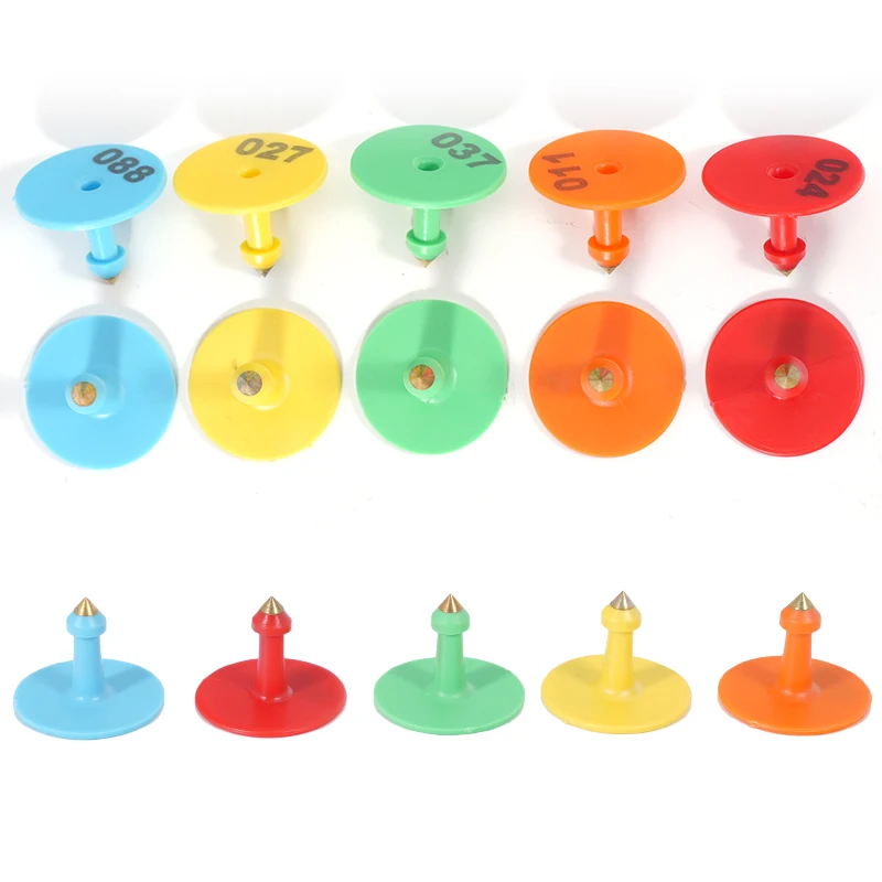 100 Uds cerdo oveja conejo ganado oreja etiqueta signos escritura láser cabeza de cobre pendientes ganado etiqueta tarjeta de identificación de animales de granja