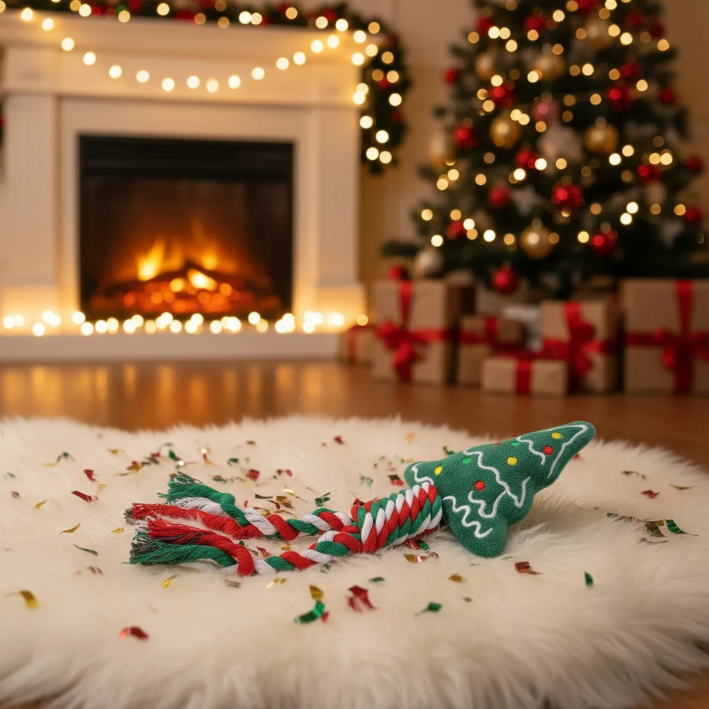 Juguetes navideños de cuerda para mascotas, juguetes para masticar trenzados chirriantes para perros, juguetes de cuerda con nudo indestructible para limpieza de dientes de cachorro