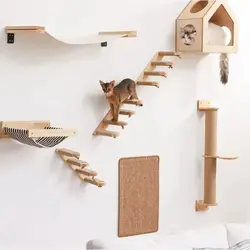 Poste rascador para gatos, perchas de escalada, escalones de pared para hamaca para dormir, descanso, muebles montados en la pared para gatos, estante flotante