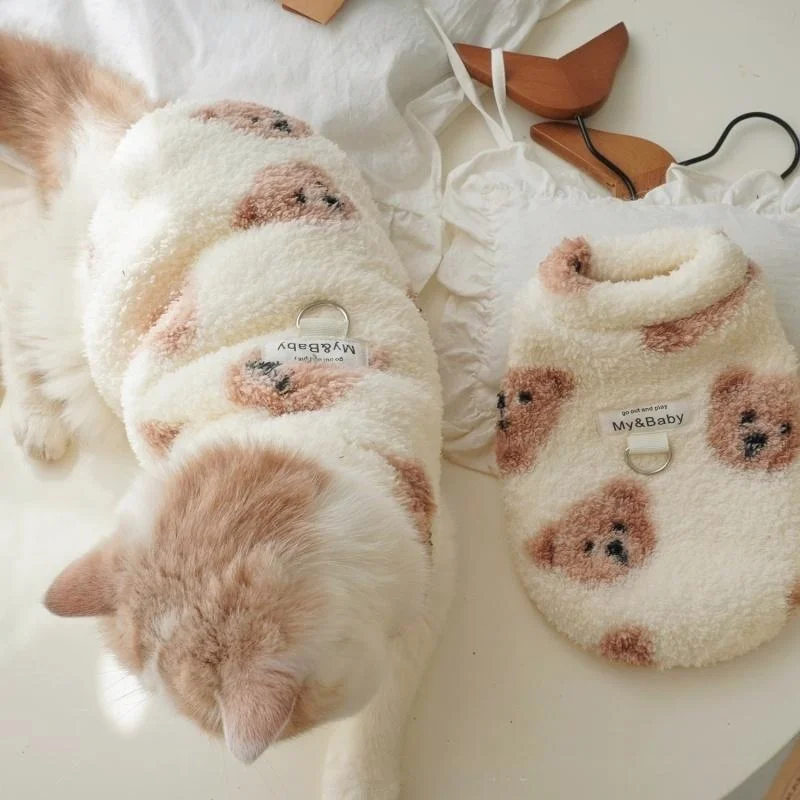 Chaleco bonito para perro, jerséis, ropa cálida y suave para Pdog, Sudadera con capucha de felpa para cachorro, chaleco con estampado de animales para gato, suéter para mascota, disfraz para perro - imagen 3