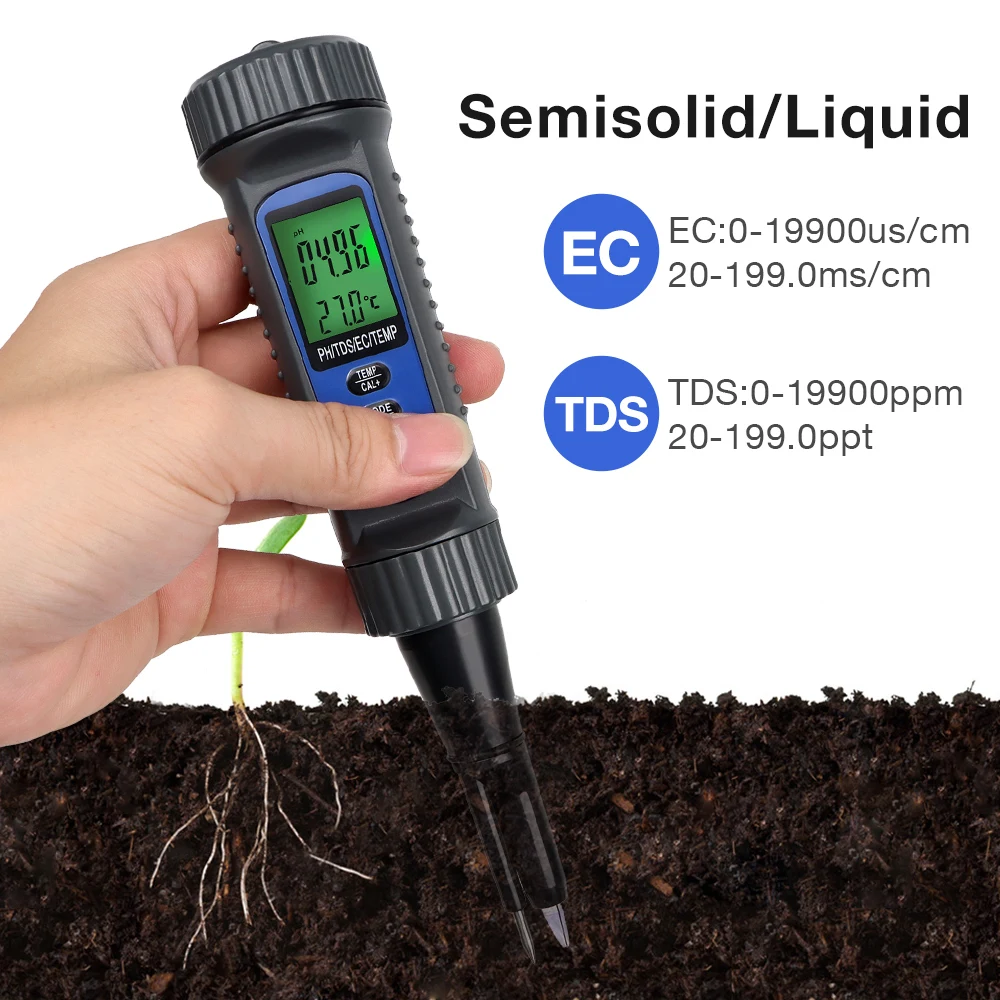 Medidor de PH de alimentos portátil LCD Digital carne masa fruta queso suelo acidímetro 4 en 1 PH TDS EC temperatura extremo puntiagudo probador de alimentos - imagen 4
