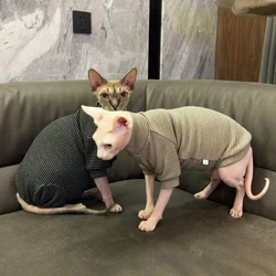 Abrigo polar rayado para gato Sphynx – Manga larga de algodón